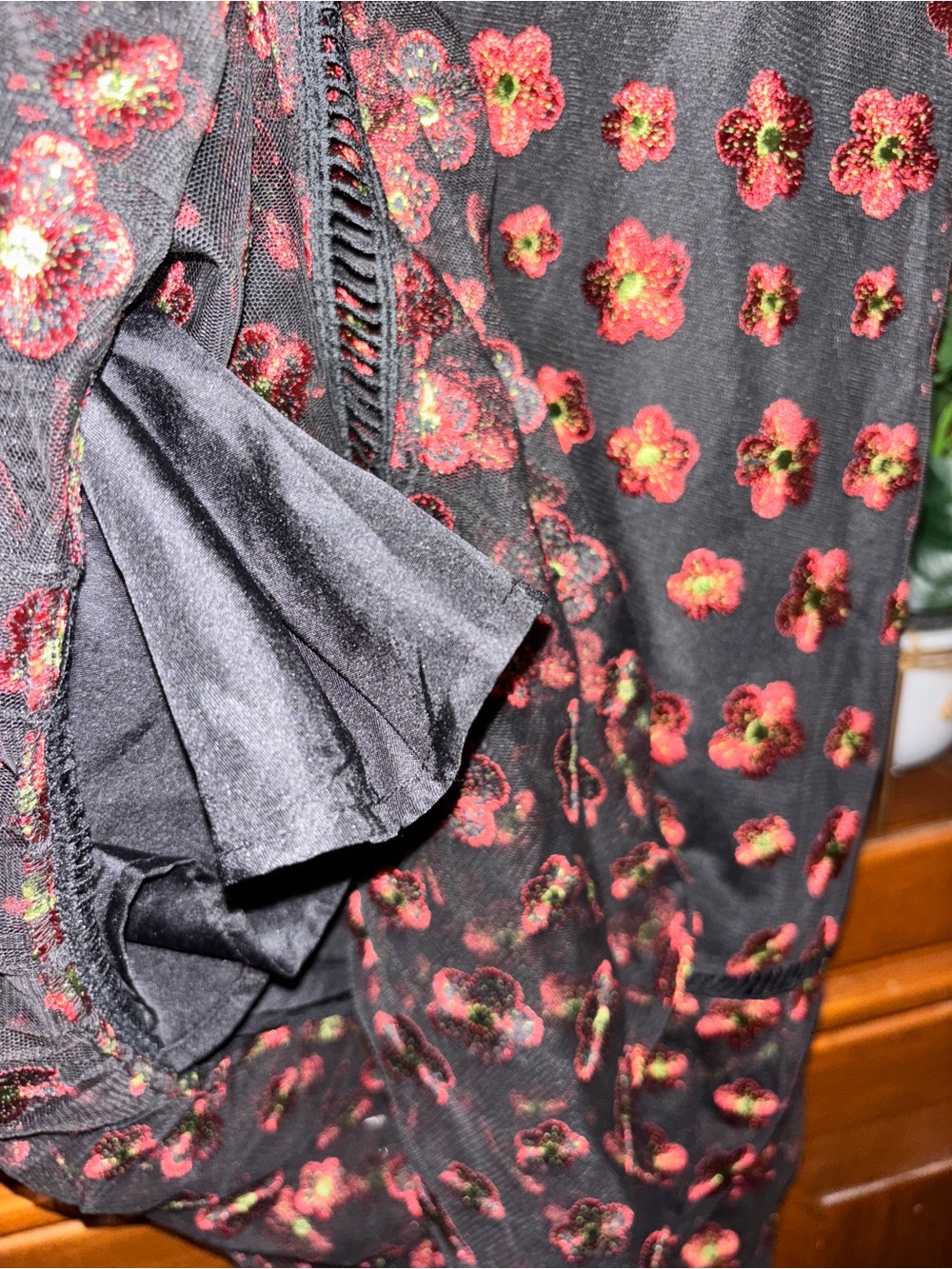 BB Dakota Black Dress with Red Floral Embroidery - Picture 6 of 9